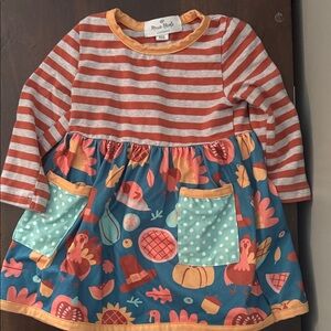 Marie Nicole Girls' Teal and Orange Striped Fall Print Dress